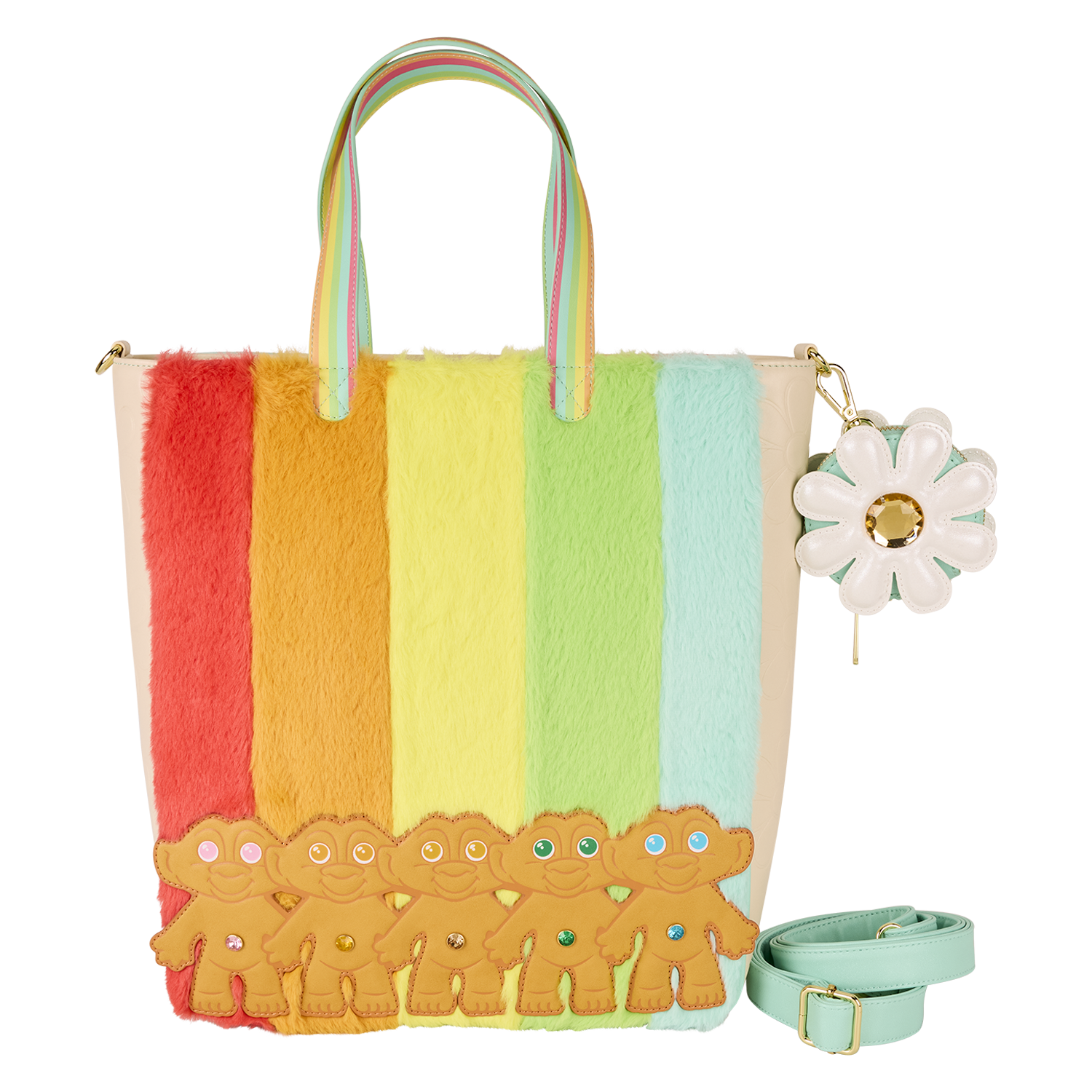 Classic Good Luck Trolls Plush Glitter Tote Crossbody Bag with Coin Bag