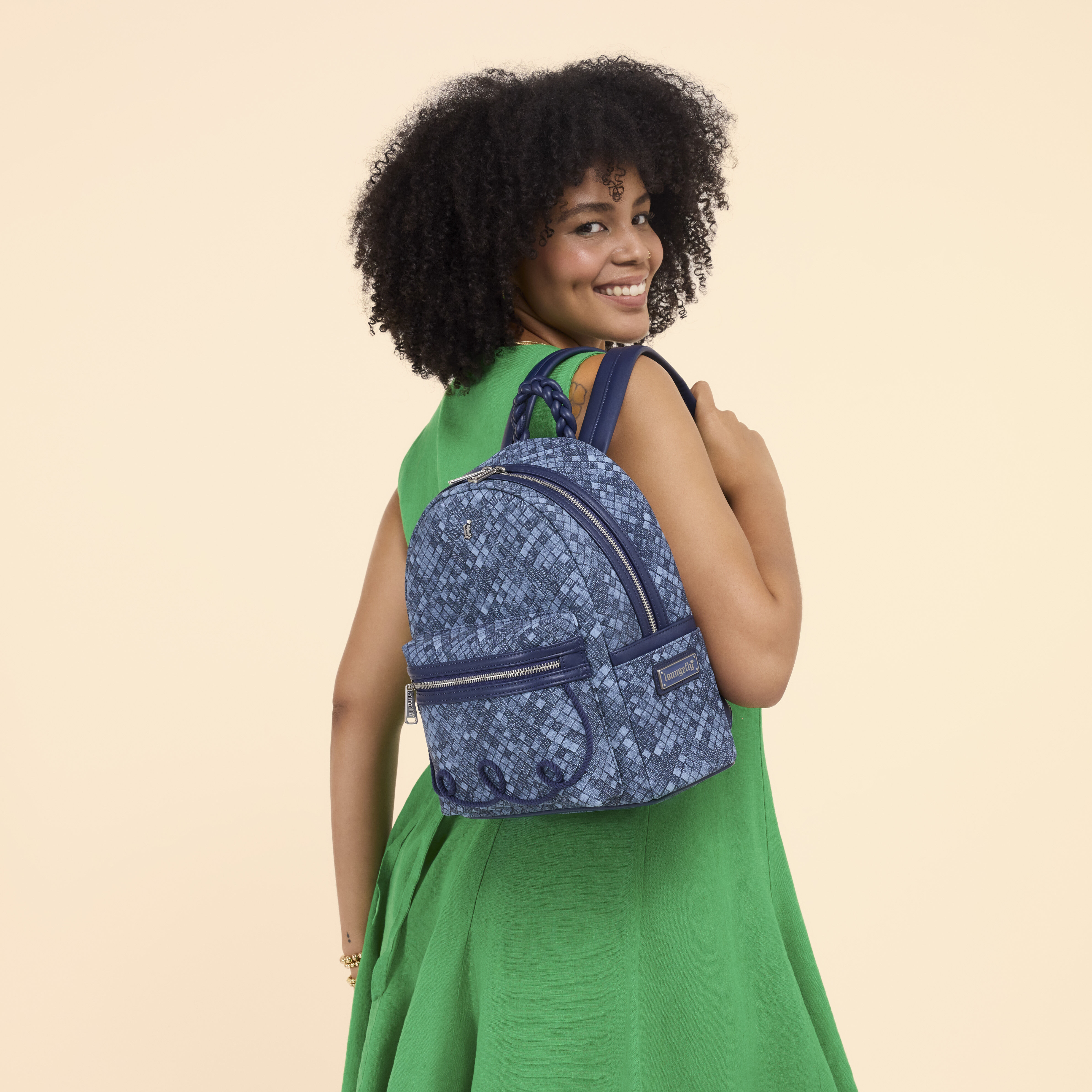 Loungefly Blue Checkered Mini Backpack - Image 2