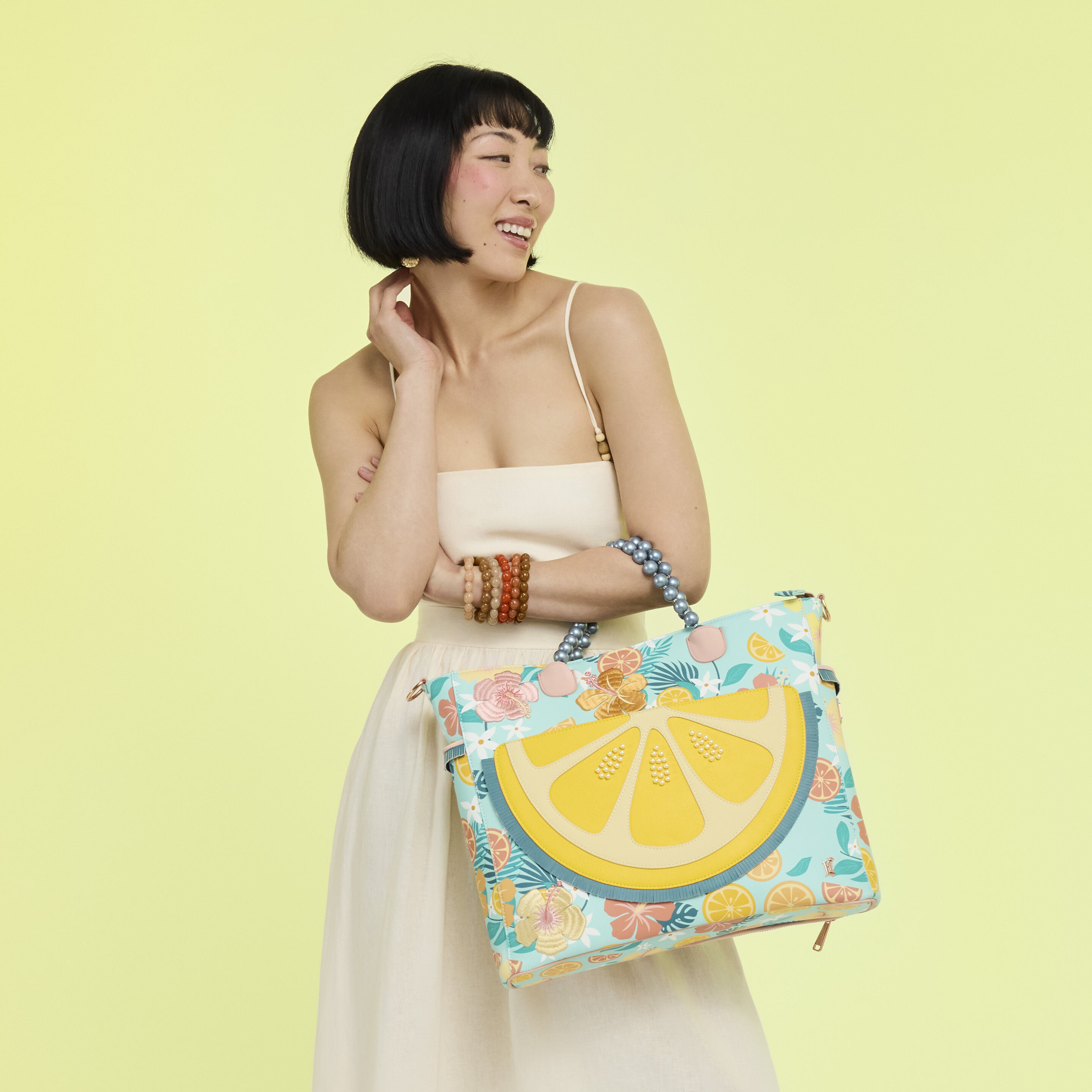 Loungefly Tropical Lemon Floral Convertible Backpack & Tote Crossbody Bag - Image 2