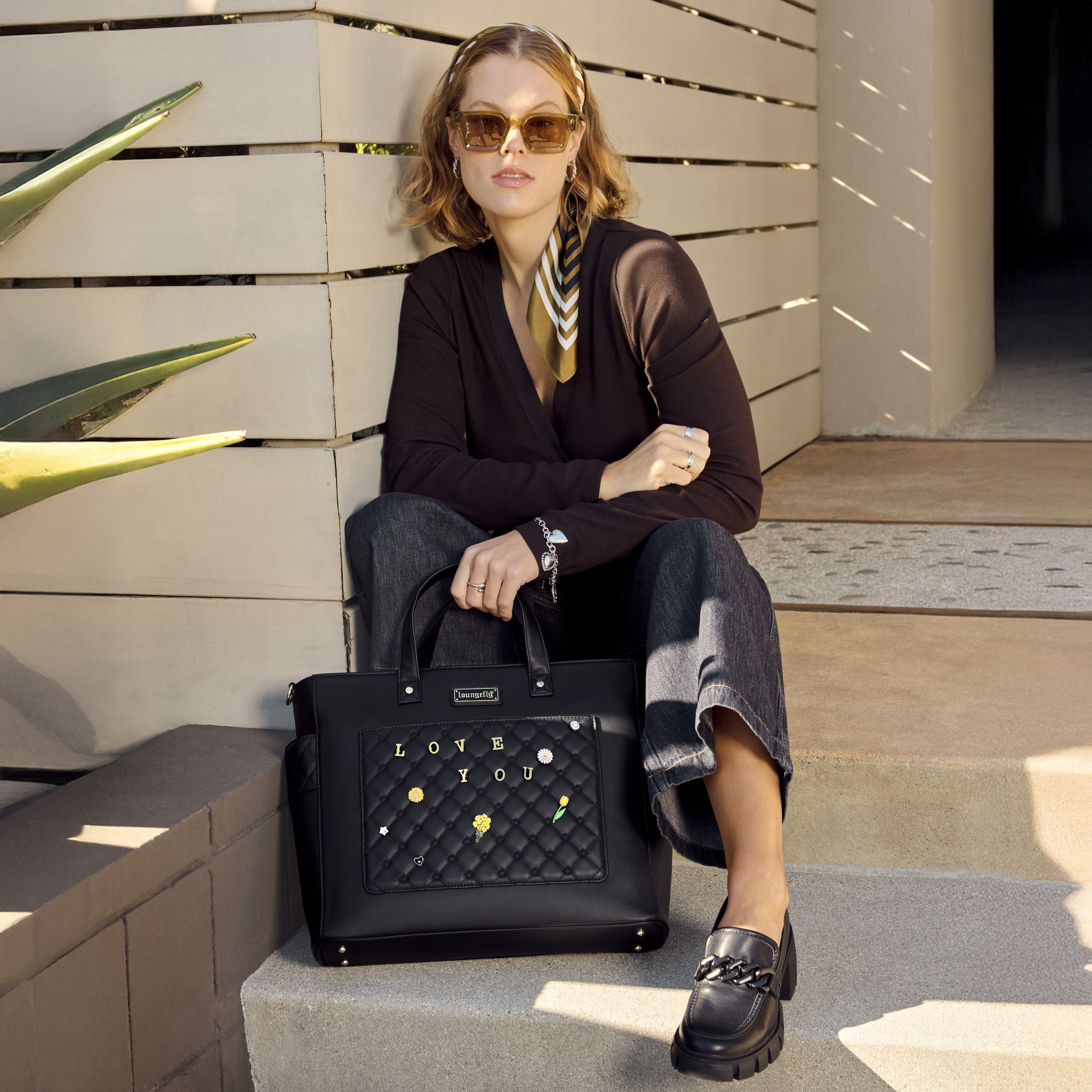 Loungefly The Mo Black Convertible Backpack & Tote Crossbody Pin Trader Bag - Image 2