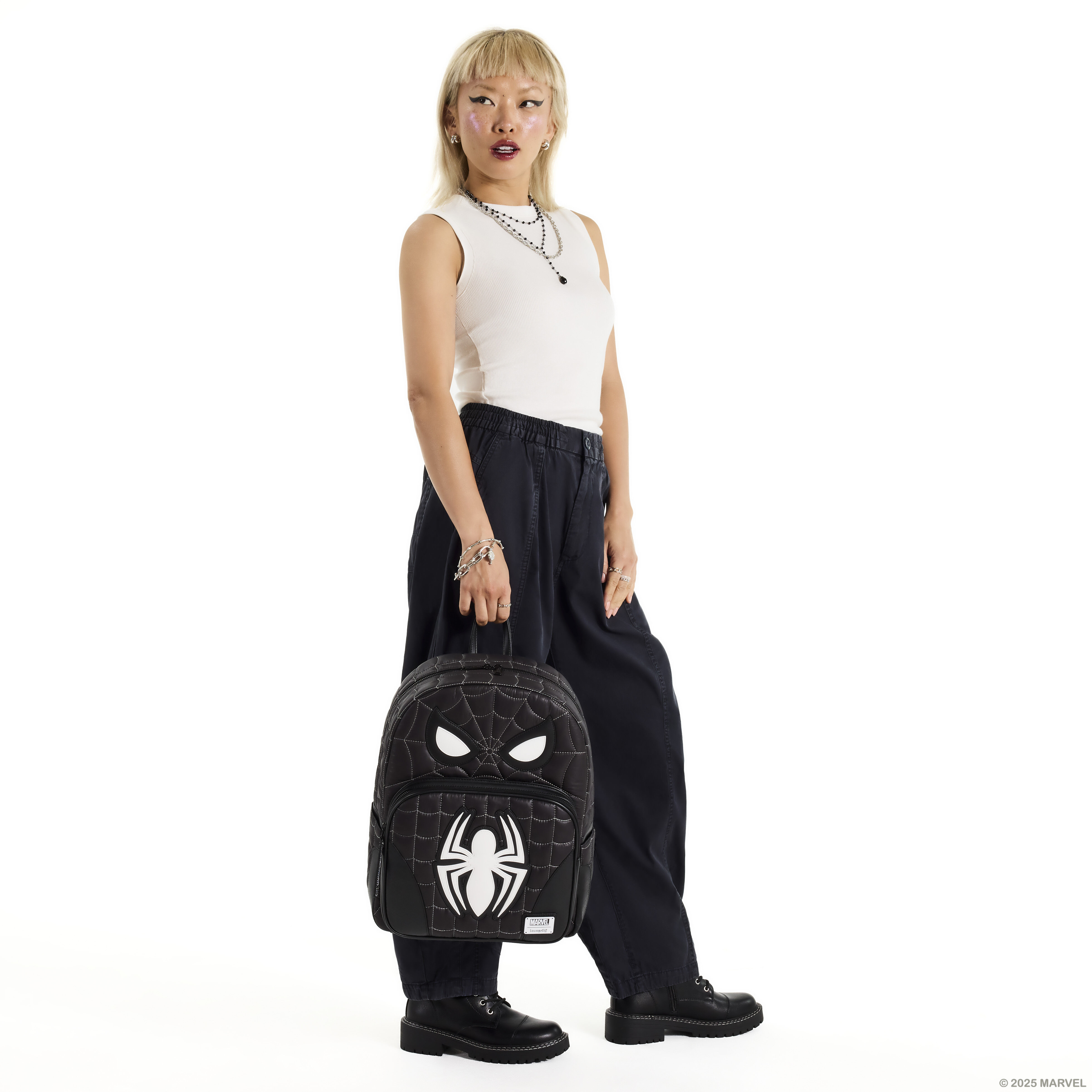 Spider-Man Black & White Suit Cosplay Quilted Full-Size Backpack - Image 3