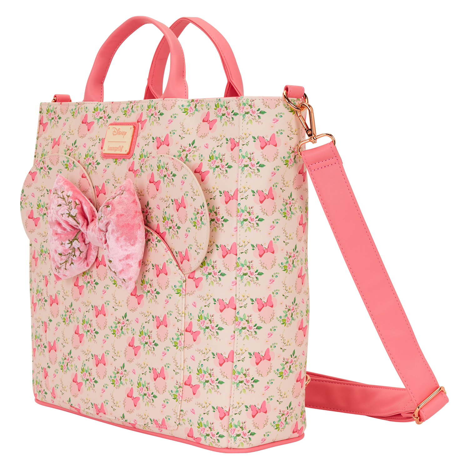 Minnie Mouse Floral All-Over Print Convertible Backpack & Tote Crossbody Bag - Image 5