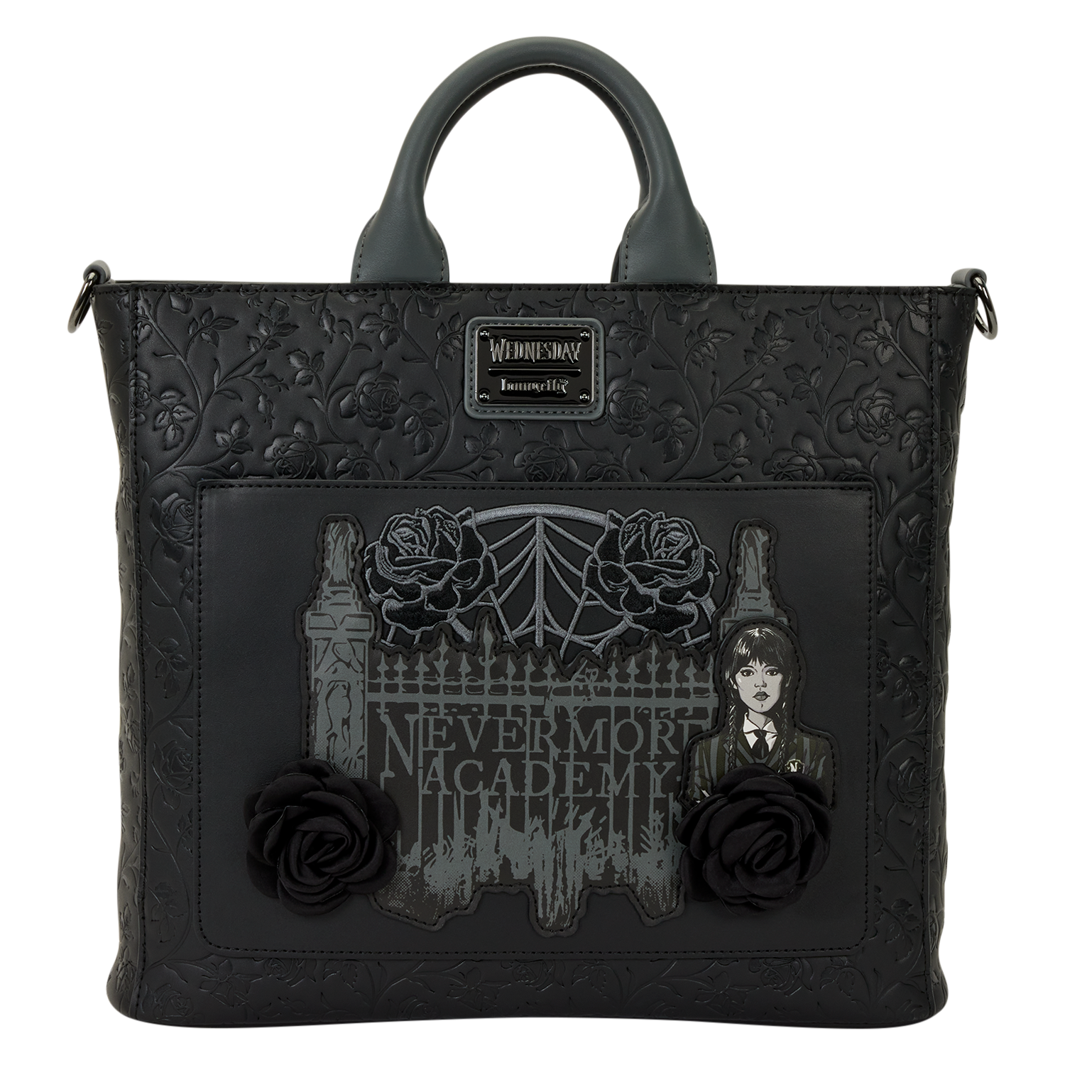 Wednesday Black Roses Convertible Backpack & Tote Crossbody Bag