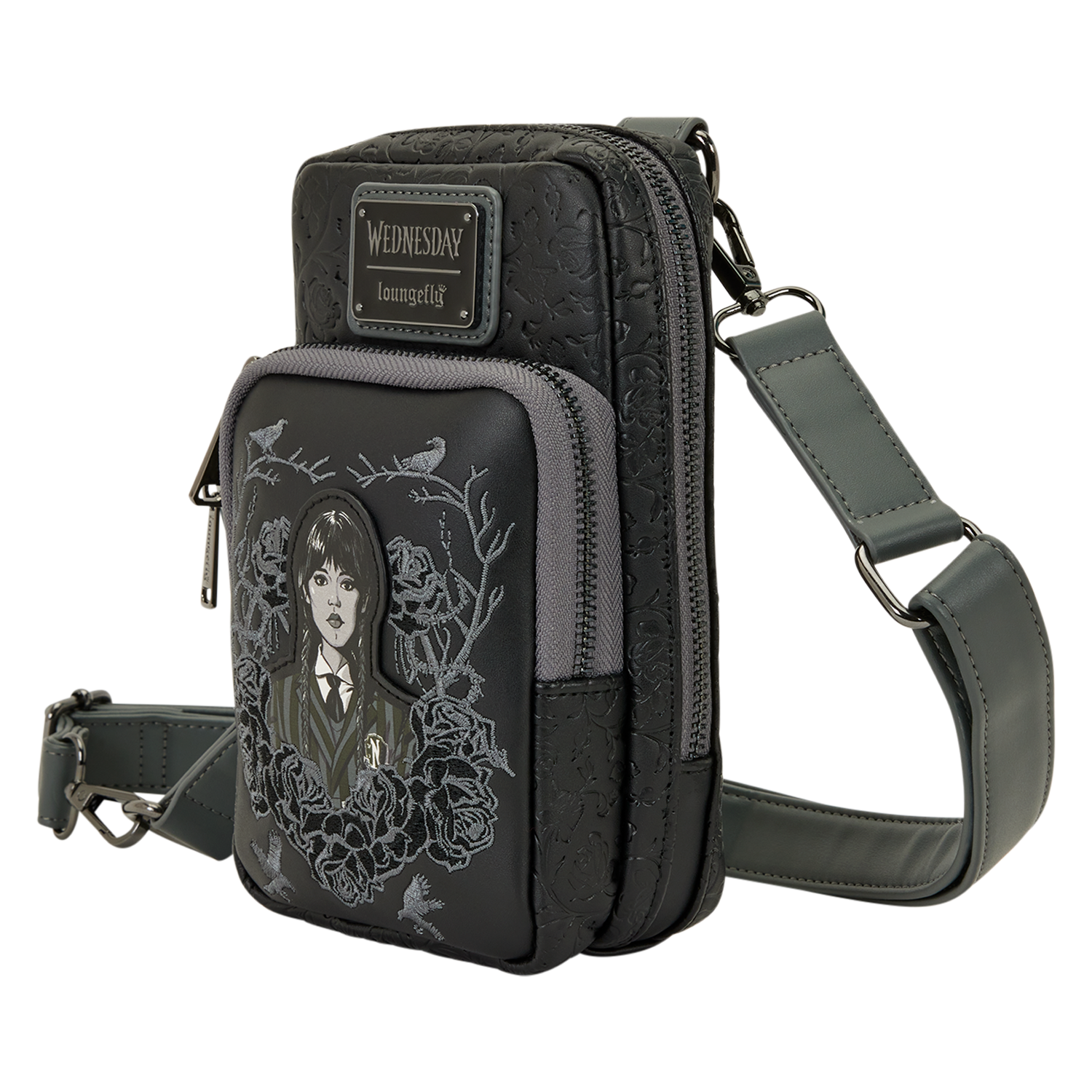 Wednesday Black Roses Cell Phone Crossbody Bag with Coin Bag - Image 4